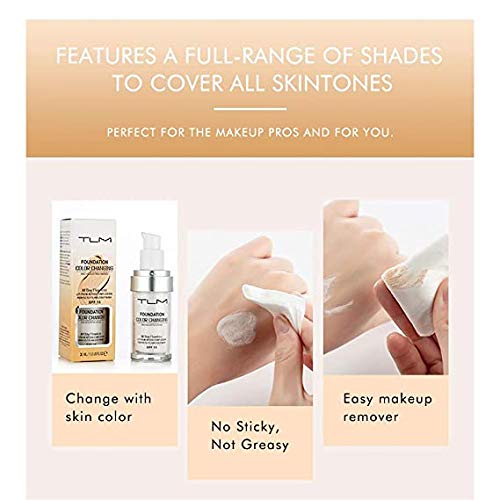 Colour Changing Foundation, Flawless Color Changing Foundation Makeup Base Moisturizing Liquid Foundation for Women Girls SPF15, Sunscreen, Non-greasy, Non-marking, Long lasting(2Pack)