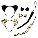 Halloween Cat Ears Headband Kitty Bow Tie Tail Women Girls Cute Hair Hoops Party Decoration Cosplay Costume Handmade Cat Headpiece Kitten Hair Band Accessories Set 2 Pack Black + Leopard Print