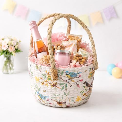 Image of Habere India-All the Cultures Fabricating India Gift Hamper Baskets | Cane Round Hamper | Fruit Baskets | Organiser Basket | Baby Basket for Clothes (Design22: L22 x W22 x H15 cm)