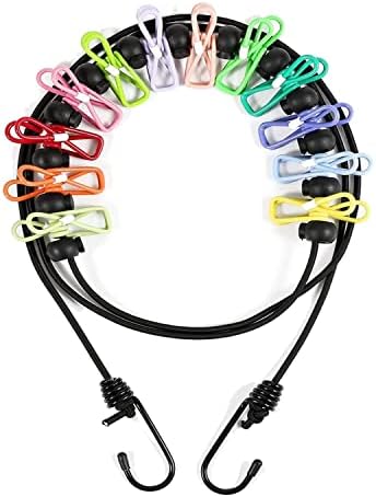 Travel Washing Line, Portable Washing Line with 12 Colorful Clothes Clips for Camping Travel Clothes Laundry Drying Outdoor, Outdoor Camping Accessories