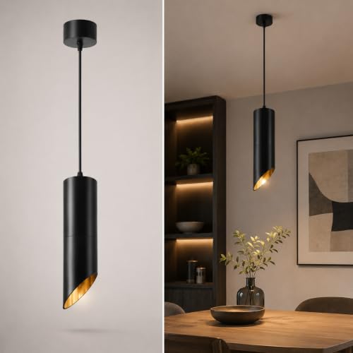 Image of LEDSone Black Pendant Ceiling Light Hanging Cylinder Lamp Tube GU10 1-Pack
