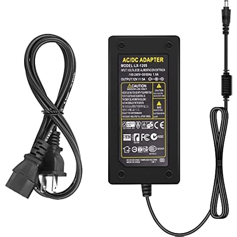 Lamomo 12V 5A Power Supply, LED Strip Adapter, 120V AC to DC Transformer with Output Jack for Neon Rope Light, Light Black (SADY) Cover