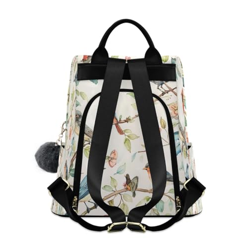 Image of Birds Spring Leaves Women Backpack Purse Anti-theft Casual Shoulder Bag Fashion Ladies Bags