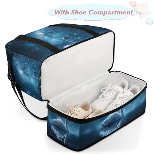 Large Weekender Overnight Bags Blue Galaxy Swan Travel Duffel Bag for Women Men Gym Bags With Shoe Compartment Foldie Travel Tote Bag Carry On Personal Item Bag for Travel Gym Sports4