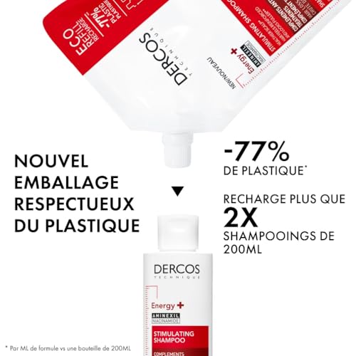 Vichy, Dercos Technique, Shampooing Stimulant Anti-Chute Energy+, Enrichi en Aminexil, Cheveux Cassants, 200 ml