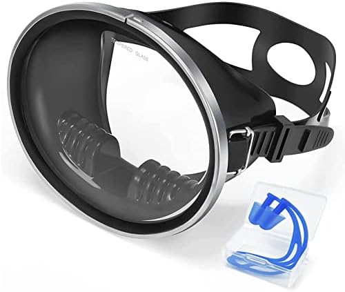 Oval HD Scuba Mask - Tempered Glass Diving Mask with Stainless Steel Frame, Anti-Fog Scuba Goggles Come with Swimming Earplugs,for Adult Men and Women Snorkeling Free Diving Spearfishing