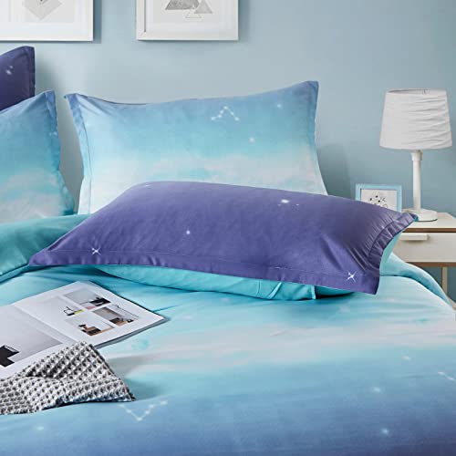 DJY Galaxy Star Duvet Cover Blue and Purple Bedding Set Gradient Color Duvet Cover Pillowcase with Zipper Closure for Kids Girls Teens Adults (Single Size 135x200cm) - Image 4