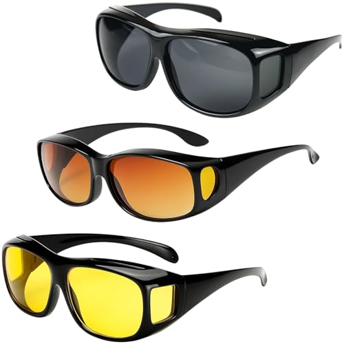 Srvauyea 3 Unidades Gafas Visión Nocturna para Conducir,Superpuestas Gafas Conducción Nocturna,Polarizadas Hombre Mujer para Conducir,para Coche para Conducción Nocturna