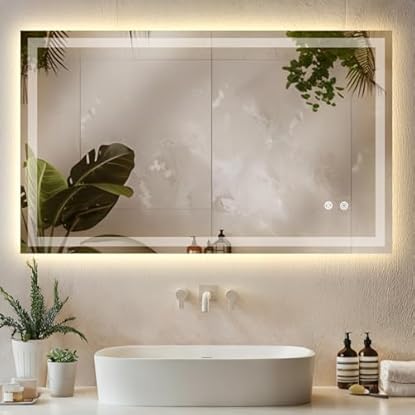 Foto di tectake® Specchio bagno a LED Clara, specchio da parete retroilluminato, specchiera bagno con luce, antiappannamento, design moderno, led bagno, smart led mirror - Rettangolare - 60 x 100 cm