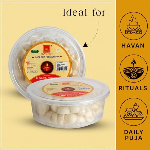 Image of BHANU Pure Ghee Diya batti for Pooja, Festivals (100 Pieces) | Readymade Ghee Wicks | Easy to use & Long Lasting | Wax Free Batti for Pooja, Festivals & Religious Rituals