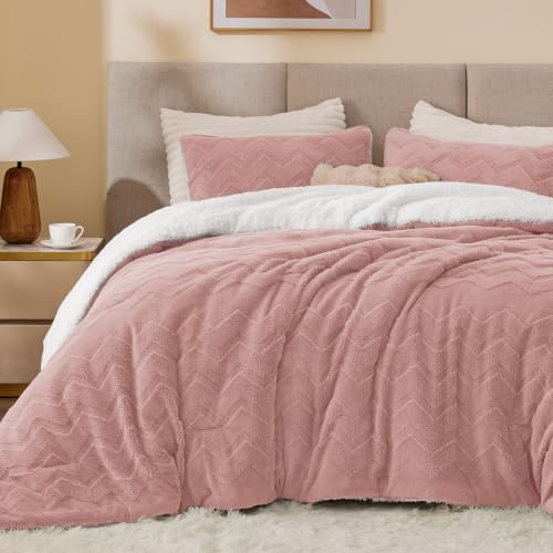 Image of BEDELITE Fluffy Sherpa Twin Comforter Set,Dusty Pink | Super Soft & Warm Fleece Bedding, Luxury Fuzzy Comforter for Winter, Heavy Plush Bedding Set,1 pillowcase