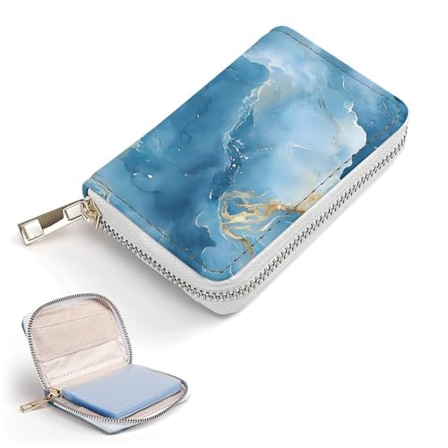 Blue Gold Marble Small Business Credit Card Holder Wallet with 20 Card Slots Case Coin Purse Pouch2