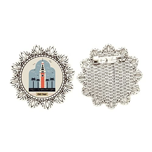 Broche de plata Hong Kong con diseño de torre floral tamaño mediano para chaquetas y vestidos