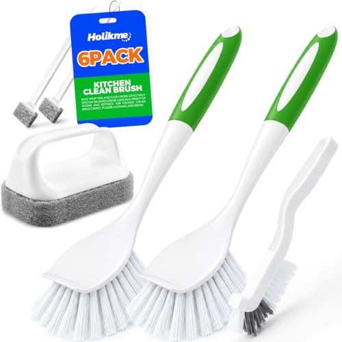 Holikme 6 Pack Dish Brush Set with Handle for...