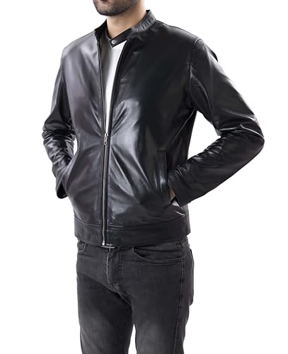 Image of Jild Classical Single Piece Lambskin Leather Jacket Men - Everyday Wear Snap Tab Collar Men's Motorcycle Leather Jacket