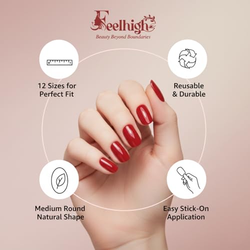 Image of 120 Pcs Press On Nail Tips - Medium Round Artificial Nail Extensions in 5 Colors, Natural Reusable Stick-On False Nails Kit for Women & Girls, 12 Sizes, Salon-Like Finish (Shade 03)