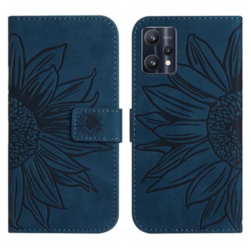 Rfvzubemok Compatible with Realme 9 4G Cover,Compatible with Realme 9 Pro Plus 5G Flip Kickstand Card Slots Magnetic Closure Phone Case Blue