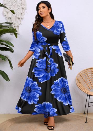 Image of Runwind Plus Size Maxi Dress for Curvy Women Flowy Wrap with Pockets