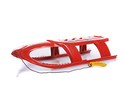 Unbekannt Schlitten Kinderschlitten Rodel aus Kunststoff Zugseil Metallkufen Bullet 3 Farben (Rot)