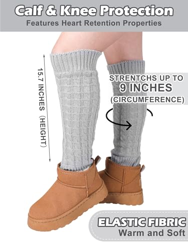 Shihanee 2 Pairs Winter Fleece Lined Leg Warmers for Women Warm Long Boot Socks Knit Thick Calf Warmers for Skating Walking4