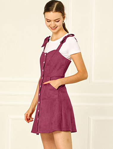Allegra K Women's Casual Overall Dress Button Down Pockets Sleeveless Faux Suede Pinafore Dress4