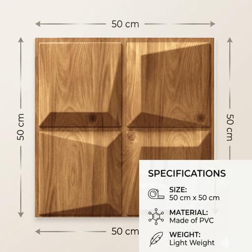 Image of Kayra Decor 3D PVC Wall Panels for Bedroom & Living Room | Cube Design | Beech Wood Color | 19.7 x 19.7 Inch | Pack of 40 | 107.6 Sq Ft