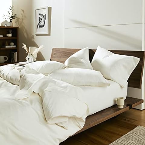 Brooklinen Luxury Sateen 7 Piece Sheet Set - 100% Cotton, King Size in Cream - 1 Duvet Cover, 1 Fitted Sheet, 1 Flat Sheet, 4 Pillowcases | Best Luxury Sheets Cover