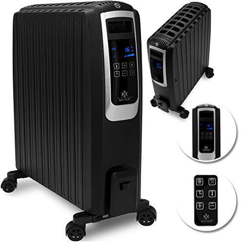 KESSER® 2500W Ölradiator mit digitalem Display Fernbedienung - elektrischer, energiesparender Heizkörper mit 10 Rippen, Timer Zeitschaltuhr 4 Heizstufen, Thermostat Sicherheitsabschaltfunktion Schwarz