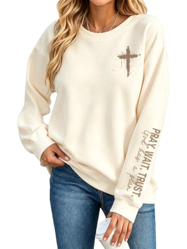 QIXYN Christian Sweatshirts for Women Jesus Faith Over Fear Cross Tops - image 1