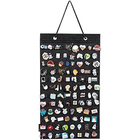 Hanging Brooch Pin Organizer, Display Pins Storage Case, Brooch Collection Storage Holder, Holds Up to 96 Pins.(Not Include Any Accessories) (S-96 Slots, Black) Cover