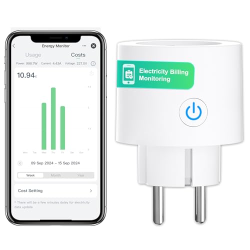 ANTELA Control de la factura eléctrica Wi-Fi Enchufe Inteligente,2,4Ghz Control Remoto por APP & VozCompatible con Alexa y Google Home, Tomada Inteligente con Temporizador,Monitor de Energía,1PC