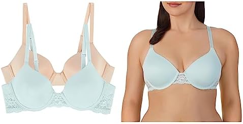 ELLEN TRACY Everyday T-Shirt Bra with Underwire and Adjustable Straps - 2-Pack Multipack - 36C Pastel Blue/Nude