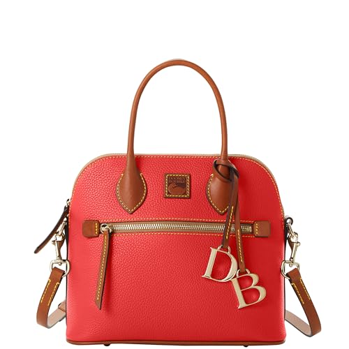 Dooney & Bourke Women's Domed Satchel in Pebble Grain Leather, Large Handbag with Adjustable & Detachable Shoulder Strap - Red