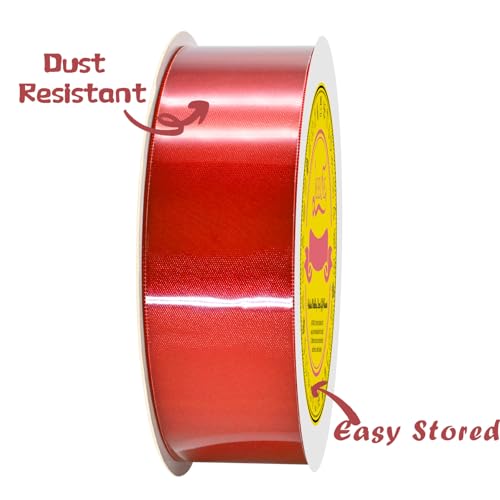 Image of Double Face Red Satin Ribbon 1-1 /2 inch X 50 Yards Polyester Red Ribbon for Gift Wrapping Very Suitable for Weddings Party Hair Bow Invitation Decorations and More
