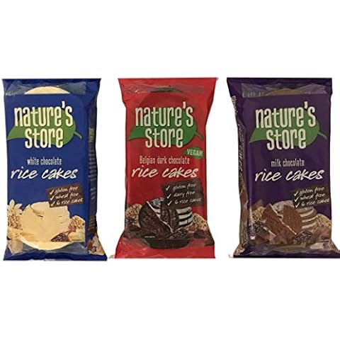 Nature's Store Gluten Free Rice Cake Multipack - 3 Flavours - Milk Chocolate, White Chocolate and Belgian Dark Chocolate 100g Each (3 Pack) Cover