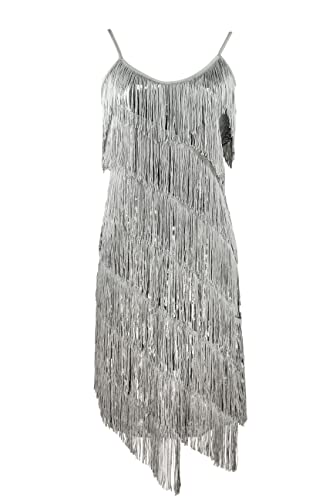 Image of Women 1920s Gatsby Flapper Dress Sexy Open Back Strap Fringed Cocktail Party Dress with 20s Accessories