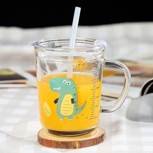 Image of SKDBPM Mug with Straw, Transparent Glass Fruit Juice Milk Sipper Tumbler with Lid and Glass Straw - 540ml - Pack of 1 (Printed Mug)(Random Print)
