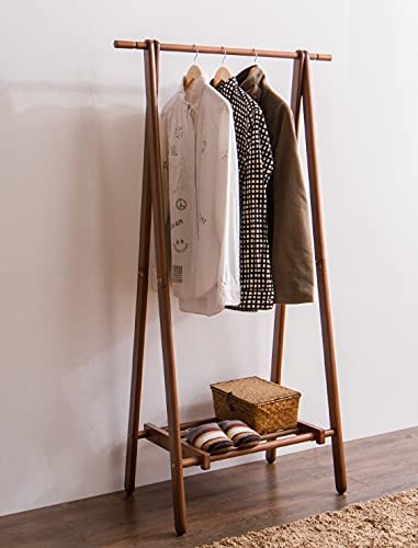 Amazon｜天然木 ウッド ハンガーラック ポールハンガー 折りたたみ 省