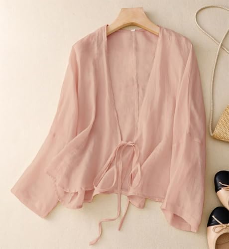 Image of IDEALSANXUN Womens Casual Spring Summer Lightweight Cotton Linen Jackets Cardigan Tops