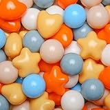 TRENDPLAY Ball Pit Balls Star Heart Shapes for Toddlers Kids, BPA Free, for Soft Play, Pool, Tent, Party,100 Pieces, Cream Orange Blue Yellow