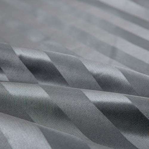 Image of Lanest Housing Satin-Silk Sheets Full Size Bed Set, Dark Grey Soft Cooling Deep Pocket Sheets, Hypoallergenic, Wrinkle and Fade Resistant Bedding Set, Striped