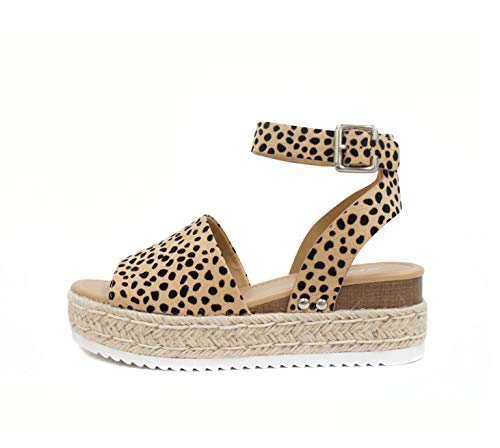 Image of Soda Topic Open Toe Buckle Ankle Strap Espadrilles Flatform Wedge Casual Sandal