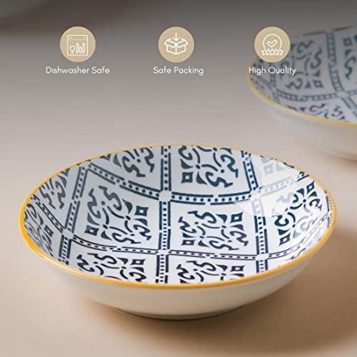 Image of Nestasia Ceramic Round Snack Plate Set of 4 (5.5 Inch Each) - Patterned Dahi Bhalla Plate for Serving Chaat, Halwa, Chakna, & Desserts | Microwave & Dishwasher Safe Small Plate (White & Black)