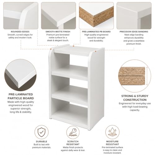 Image of White Bedside Table with 3 Open Shelves, 32 inch Height