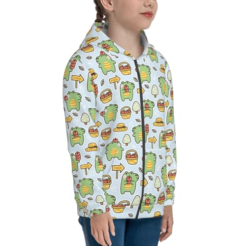 Cute Crocodile with Fruit Kid Hoodies Boys Zip Up Sweatshirts Girls Pullover with Pocket4