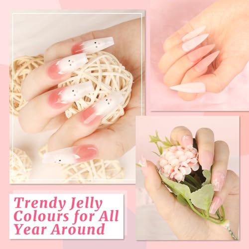 Esmaltes de uñas gel Jelly Nude Pink set 6 colores miniatura 3