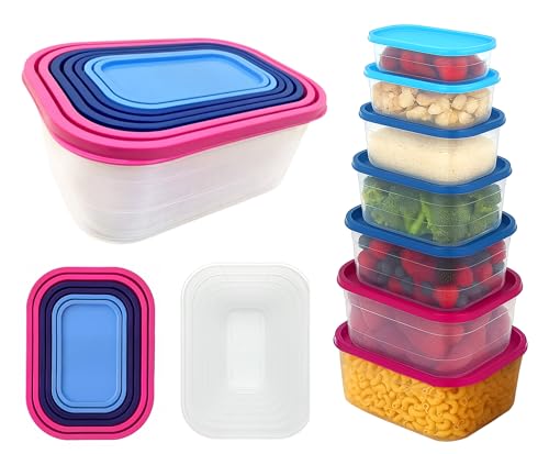 BH | 7 in 1 Food Storage Containers Set | BPA-Free | Stackable | Leak-Proof | Nesting Design | Rectangular Plastic Food Storage Box For Home, Office, Kitchen, School Lunch and Pantry - by BEST HOUSE