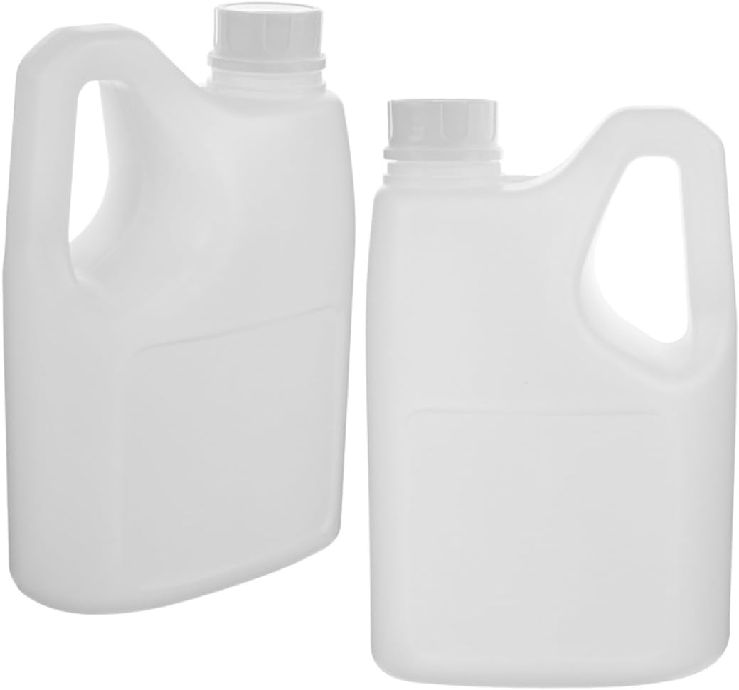 2 Pack 2L Juice Jugs with Handle, Plastic Beverage Storage Bottles for Fridge, Leak-proof Lidded Smoothie Container for Milk Syrup Honey, 2000ml Robust Decanter, White