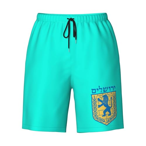 Jewish Israel Emblem of Jerusalem Mens Swim Trunks Quick Dry Board Shorts 7" - Hawaii Beach Swimwear2