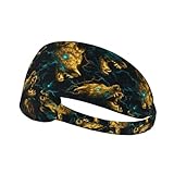 Diademas para mujeres y hombres, banda de sudor con estampado de lobo dorado para deportes, correr, entrenamiento